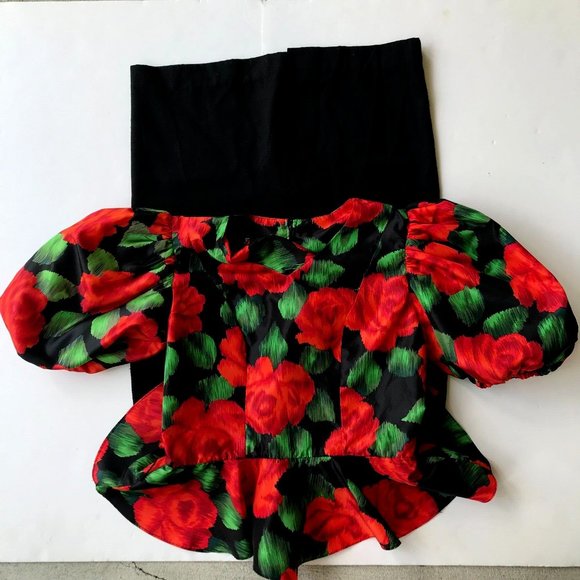 Mr. Mort Dress Black Red Floral Puff Sleeves Wedding Party Art Deco VTG… - Picture 5 of 14